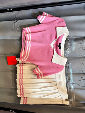 Striped Knit Skirt Set in Pink & Cream NWT